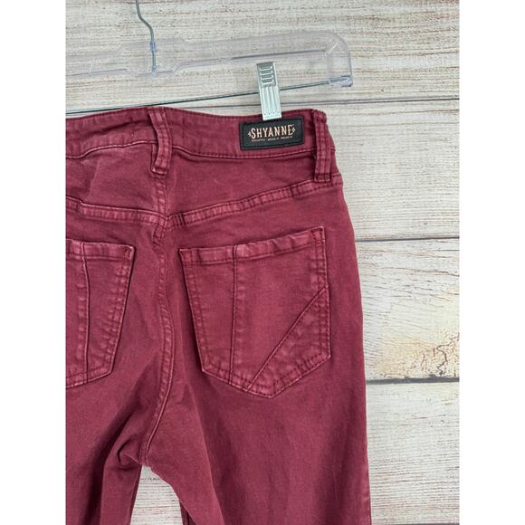 Shyanne Super Flare Jeans Womens 26x32 Red Maroon Rough Hem - Picture 4 of 8